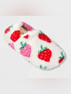 Target Plush Strawberry Print White, Red & Pink Slippers